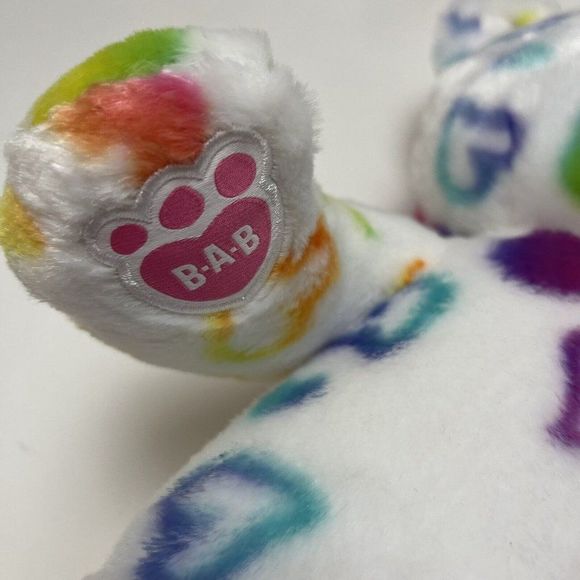Build A Bear Rainbow Hearts Teddy Bear White Purple Plush "16 - Picture 3 of 7